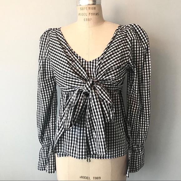 Walter Baker Tops - NWT Walter Baker Gingham V-Neck Bow Top